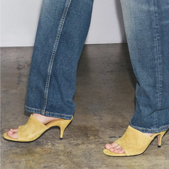 Zara Mustard Leather Heeled Mules